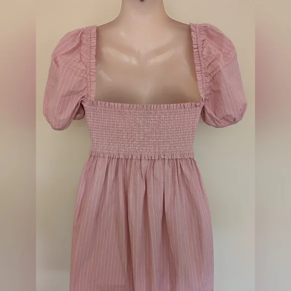 Aritzia Sunday Best Mini Smocked Babydoll Dress Small Pink & White Strip… - Picture 8 of 12